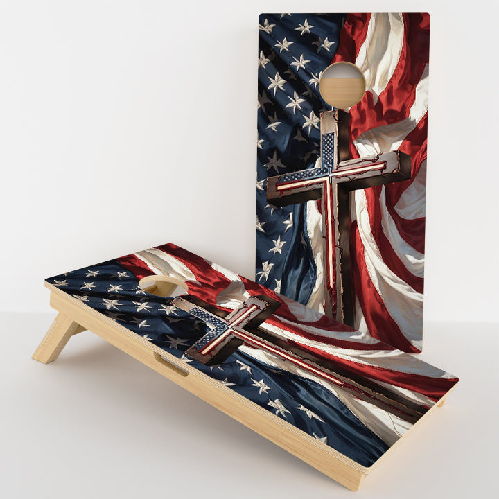 American Flag Cross Professional Cornhole Boards